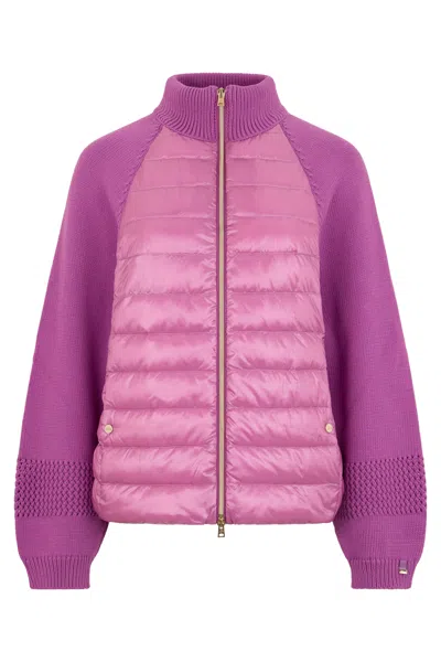 Herno Jacket With Padded Body And Knitted Sleeves In Purple