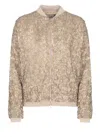 Herno Sequined Zip-up Bomber Jacket In Beige