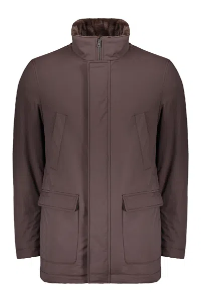 Herno Jacket With Zip Closure And Buttons In Brown