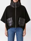 Herno Women Resort Poncho In Wool And Cashemre With Ultralight Nylon Details In Black
