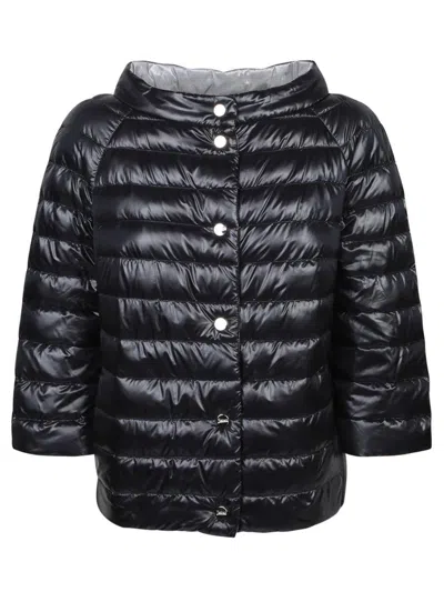 Herno Reversible Ultralight Nylon Cape With Quilted Design In Black