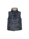 Herno Blue Vest With High Neck And Buttons With Logo In Blue