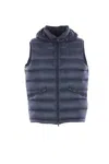 Herno Quilted Hooded Sleeveless Vest Pockets In Blue