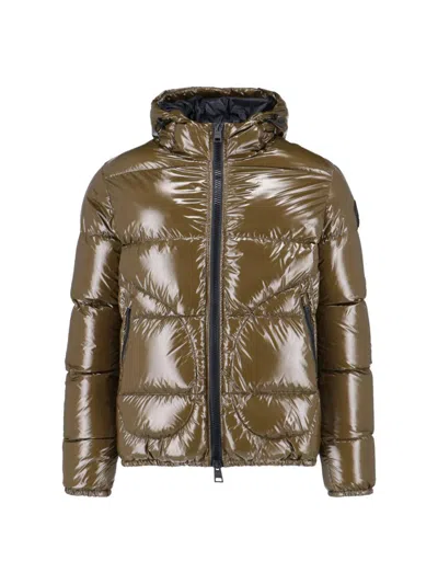 Herno Quilted Hooded Jacket Shiny Finish In Brown