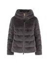 Herno Quilted High-collar Grey Faux Fur Coat In Black