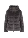 Herno Quilted High-collar Grey Faux Fur Coat In Black