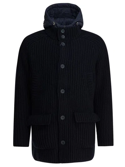 Herno Button Hooded Coat In Blue