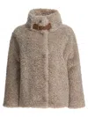 Herno Teddy Bear Texture Coat With High Collar In Brown