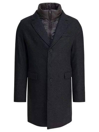 Herno Button Herringbone Coat In Gray