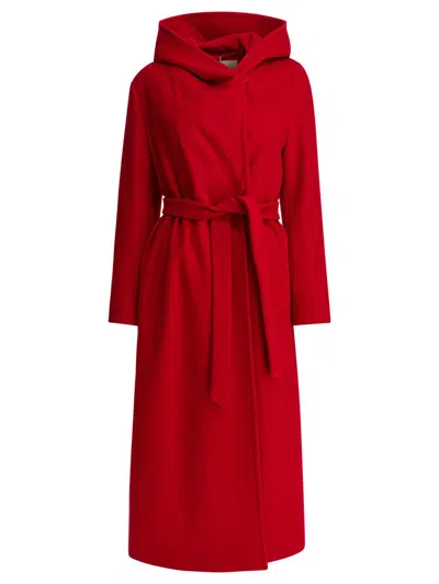 Herno Hooded Belted Double-breasted Coat In Red