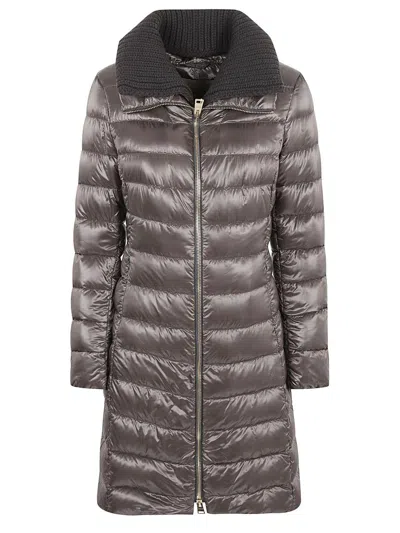 Herno Woven Collar Long Padded Jacket In Grey