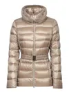 Herno Faux Fur-collar Belted Puffer Jacket In Beige