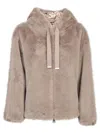 Herno Faux Mink Taupe Bomber In Beige