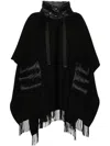 Herno Warmy Black High Neck Poncho With Patch Pockets In Wool And Nylon Woman In Black