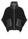 Herno Resort Poncho In Wool And Cashemre With Ultralight Nylon Details In Black