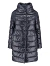 Herno Navy Long Puffer Jacket With High Collar In Black