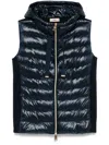 Herno Quilted Vest With Shiny Finish And Cozy Hood In Blue