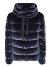 Herno Velvet Quilted Drawstring High Collar Jacket In Blue
