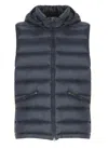 Herno Quilted Hooded Sleeveless Vest Pockets In Blue