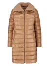 Herno Quilted Long Length Jacket With Detachable Collar In Brown