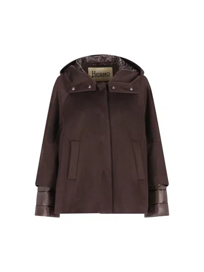 Herno Cashmere Hooded Jacket In Brown