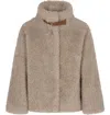 Herno Teddy Bear Texture Coat With High Collar In Brown