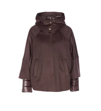 Herno Women Hood In Pure Cashmere And Ultralight Nylon In Brown