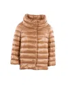 Herno Sofia Iconico Cropped Down Puffer Coat In Camel