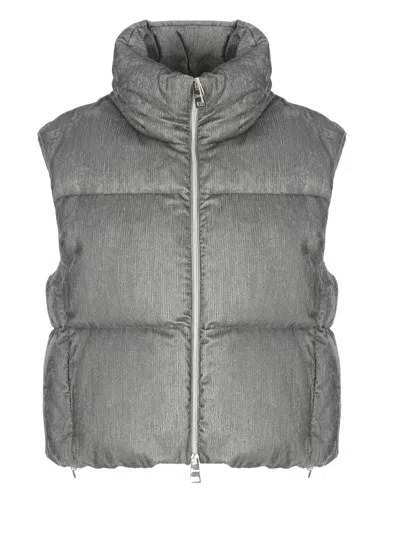 Herno High Neck Sleeveless Quilted Jacket In Gray