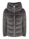 Herno Quilted Faux Fur Down Jacket In Gray