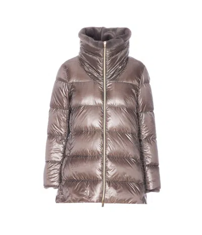 Herno A-shape Long Down Jacket With High Neck In Neutral