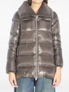 Herno Women Grey Ultralight Nylon And Lady Alternative Fur A-shape In Brown