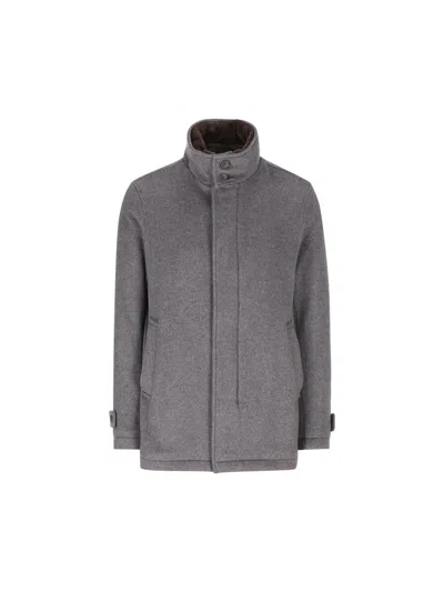 Herno Cashmere High-neck Jacket In Gray