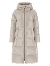 Herno Long Quilted Jacket With Hood And Pockets In Neutral