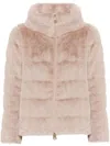 Herno Faux Fur Down Jacket With High Collar In Pink
