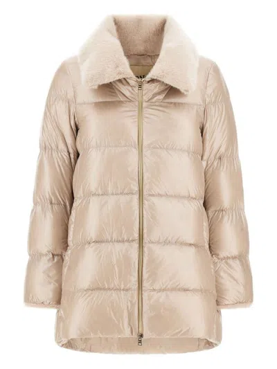 Herno Nylon Ultralight And Lady Alternative Fur A-shape Jacket In Neutral