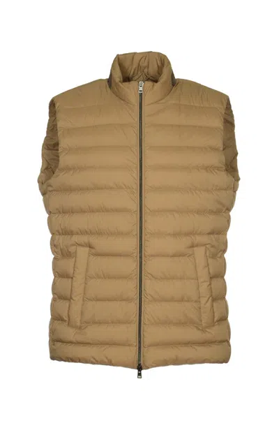 Herno High Neck Zipped Padded Jacket In Sand