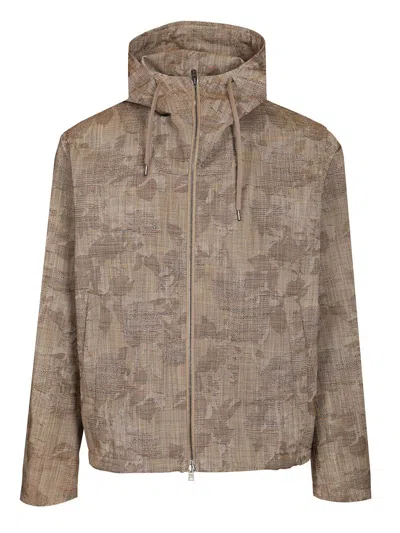 Herno Jacquard Hooded Jacket In Brown