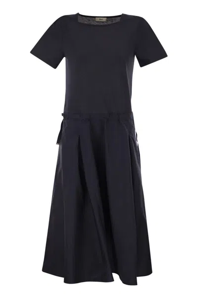 Herno Jersey And Poplin Combination Dress In Blue