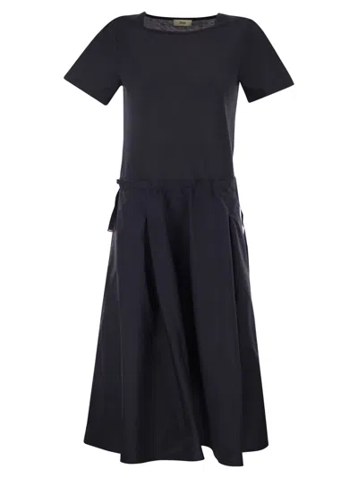 Herno Jersey And Poplin Combination Dress In Blue