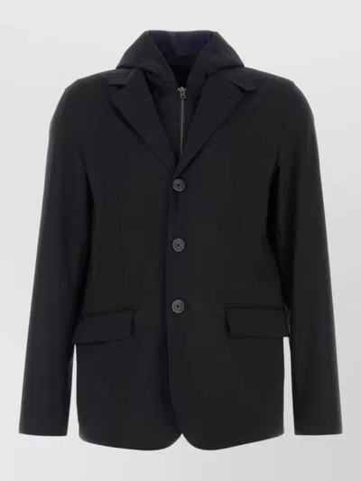 Herno Jersey Blazer Hood Long Sleeves Pockets In Black