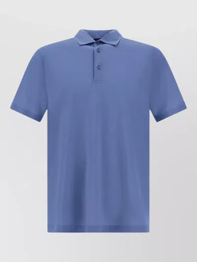 Herno Jersey Crepe Polo Shirt Short Sleeves In Blue