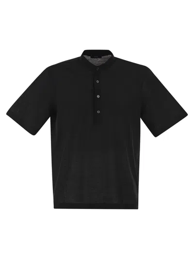 Herno Jersey Polo Shirt With Seraph Collar In Black