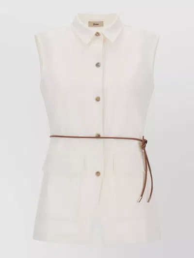 Herno Natural Rome Stitch Cotton Blend Jersey Belted Vest In White
