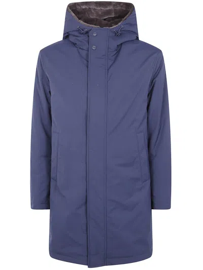 Herno "keystone" Faux Fur Linen Parka Jacket Clothing In Blue