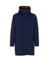 Herno Hooded Long Length Padded Coat With Button Pockets In Blue