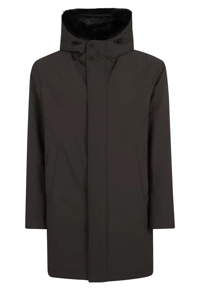 Herno Keystone Parka With Faux Fur Lining And Concealed Closure In Black