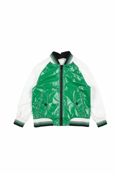 Herno Kids Logo-print Panelled Bomber Jacket In Bright Green