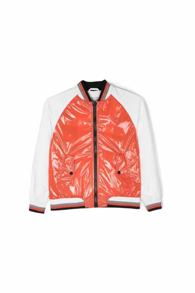 Herno Kids Logo-print Panelled Jacket In Orange