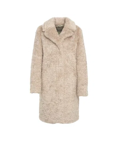 Herno Knee-length Faux Fur Coat With Classic Collar And Plush Texture In Brown